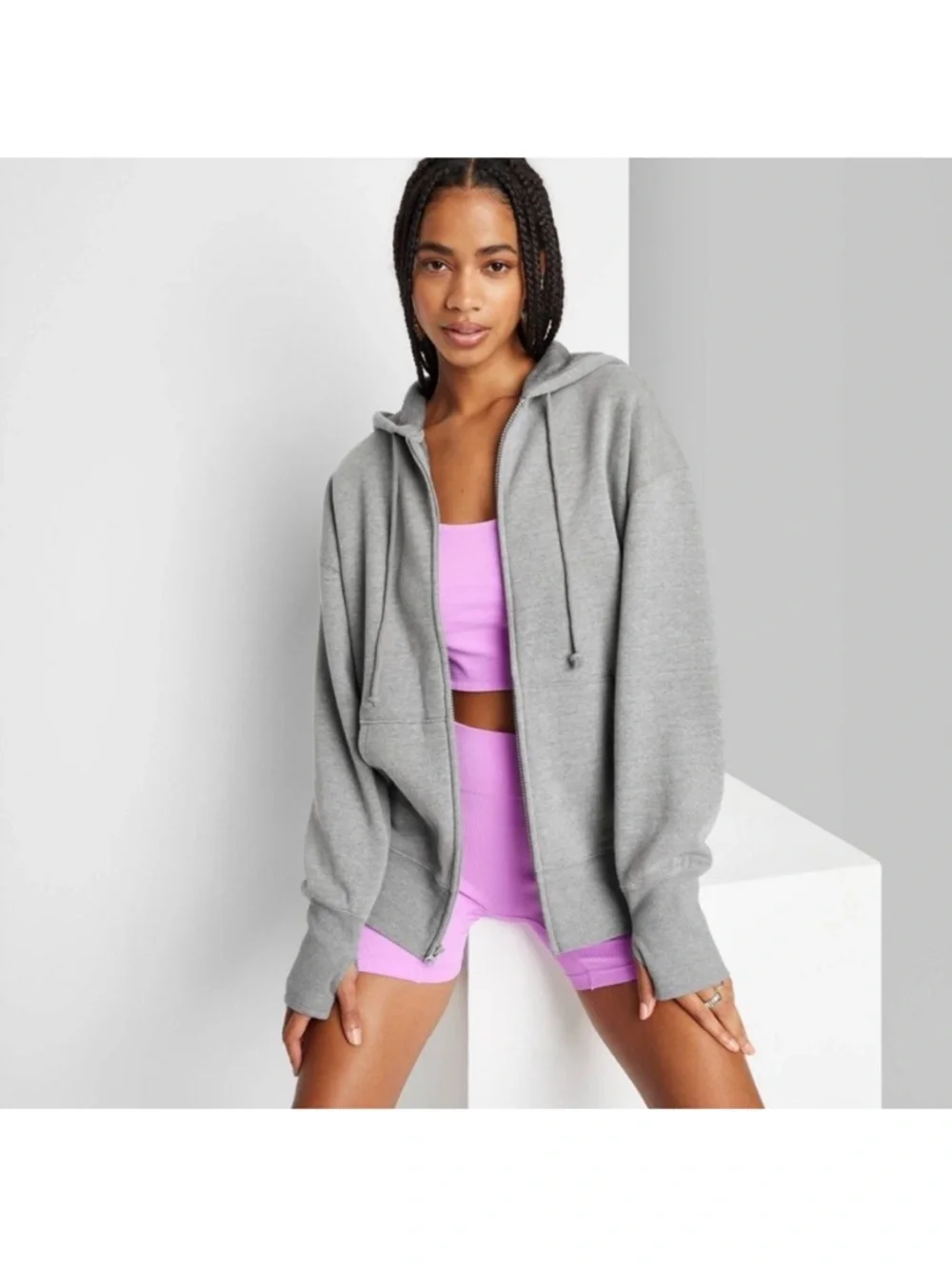 Wild Fable Oversized Gray Full-Zip Hooded Sweatshirt - Picture 8 of 8